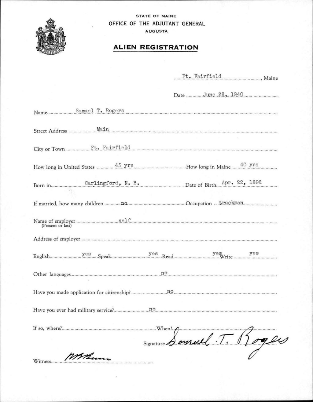 Miniature of Alien Registration- Rogers, Samuel T. (Fort Fairfield, Aroostook County)