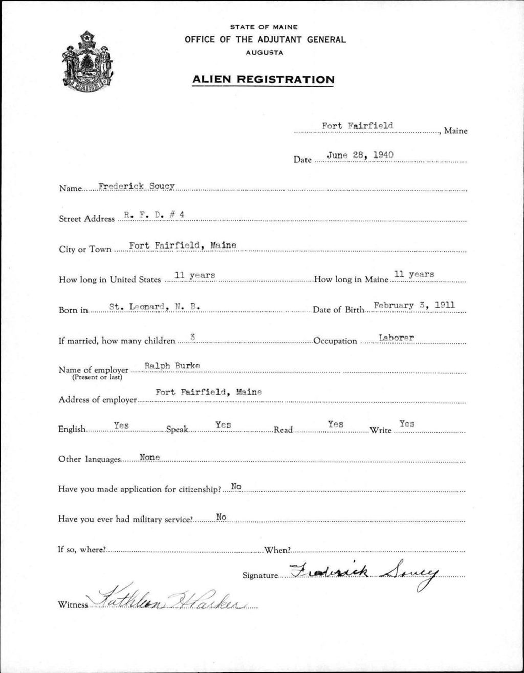 Miniature of Alien Registration- Soucy, Frederick (Fort Fairfield, Aroostook County)