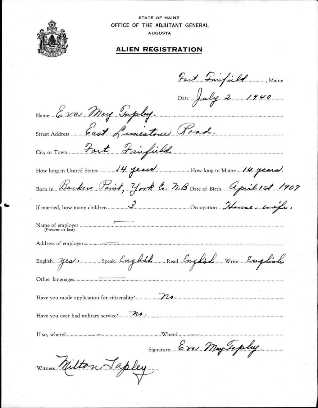 Miniature of Alien Registration- Tapley, Eva M. (Fort Fairfield, Aroostook County)