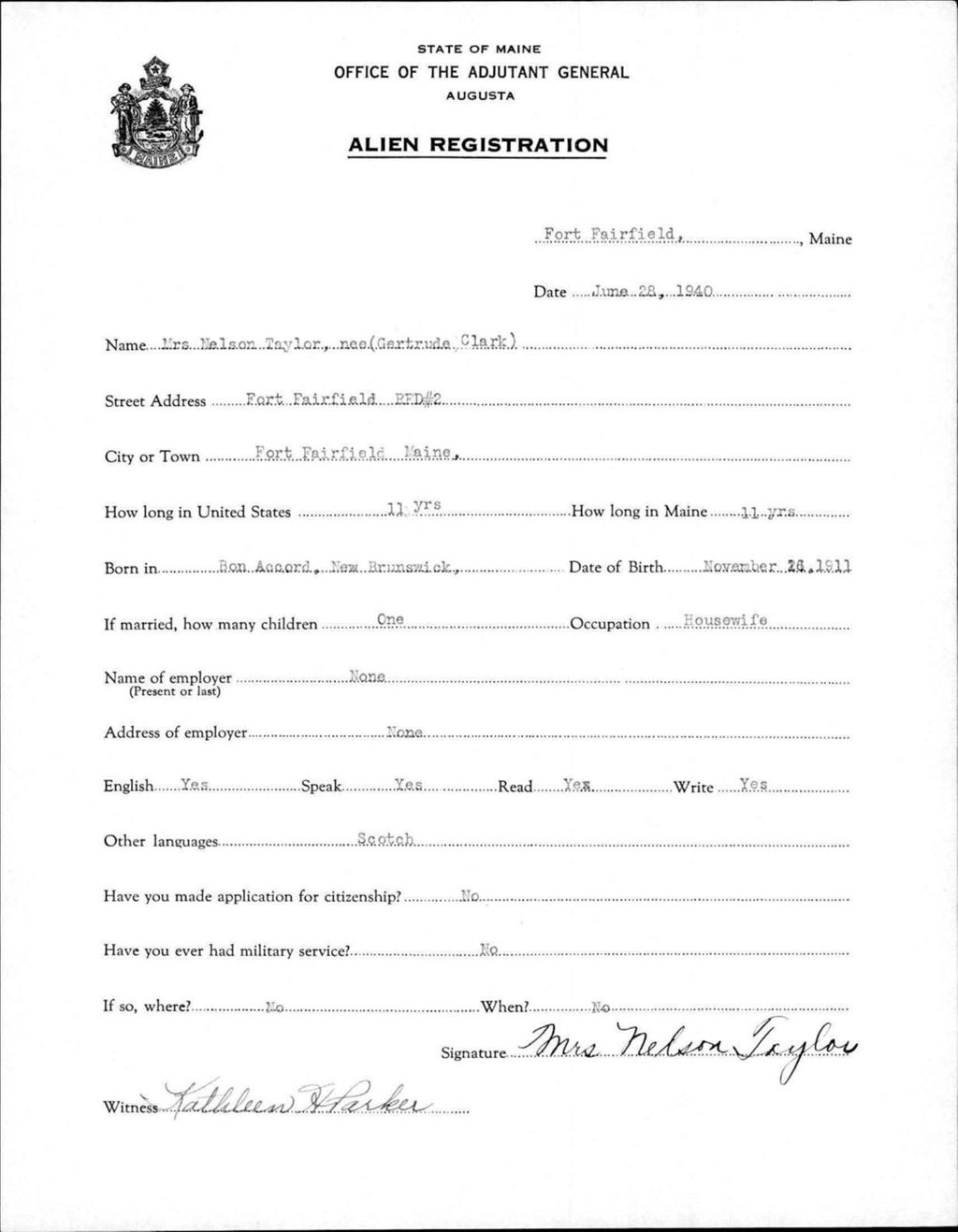 Miniature of Alien Registration- Clark, Gertrude (Fort Fairfield, Aroostook County)