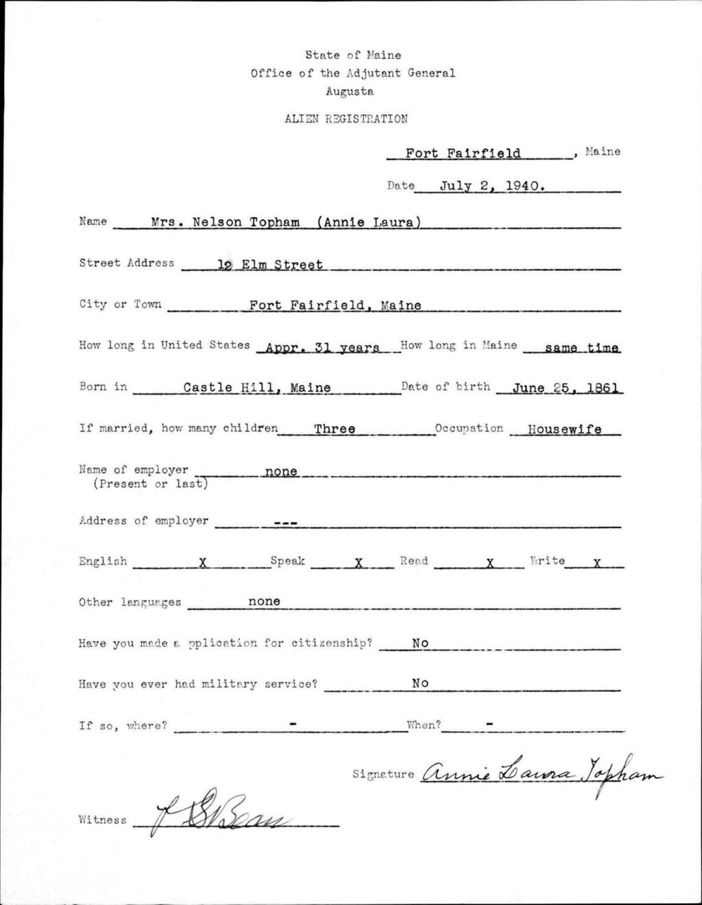Miniature of Alien Registration- Topham, Annie L. (Fort Fairfield, Aroostook County)