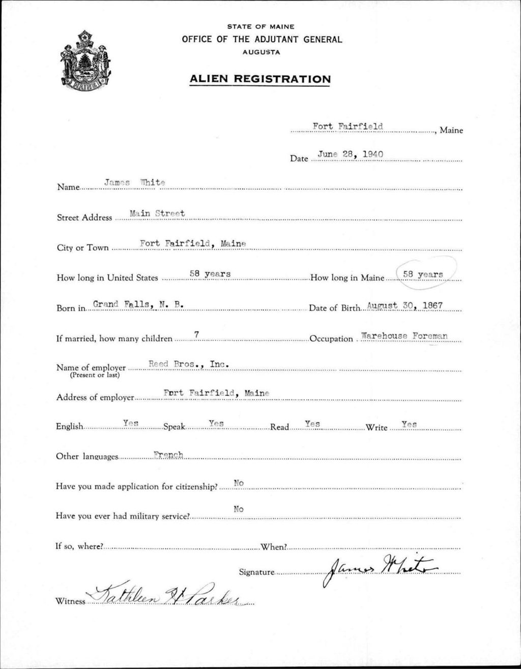 Miniature of Alien Registration- White, James (Fort Fairfield, Aroostook County)
