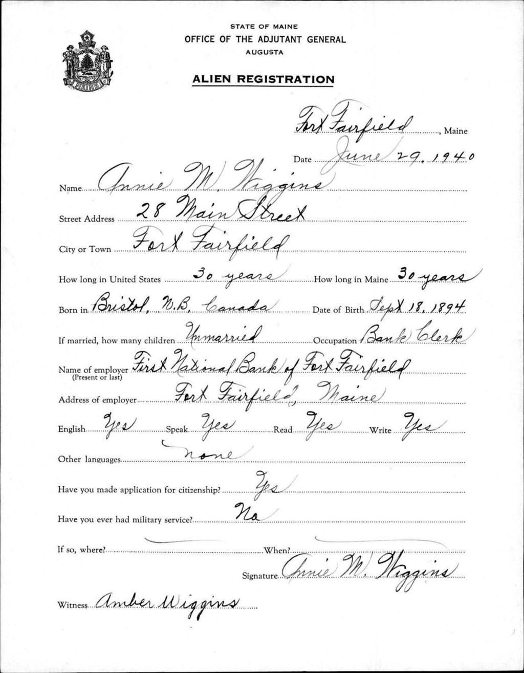 Miniature of Alien Registration- Wiggins, Annie M. (Fort Fairfield, Aroostook County)