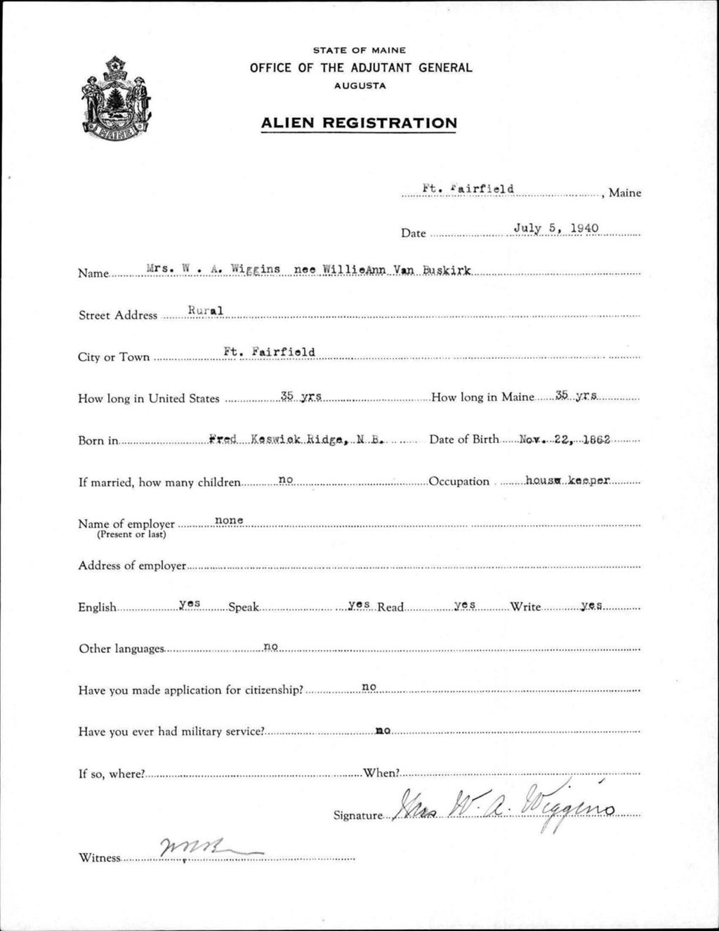 Miniature of Alien Registration- Van Buskirk, Willie A. (Fort Fairfield, Aroostook County)