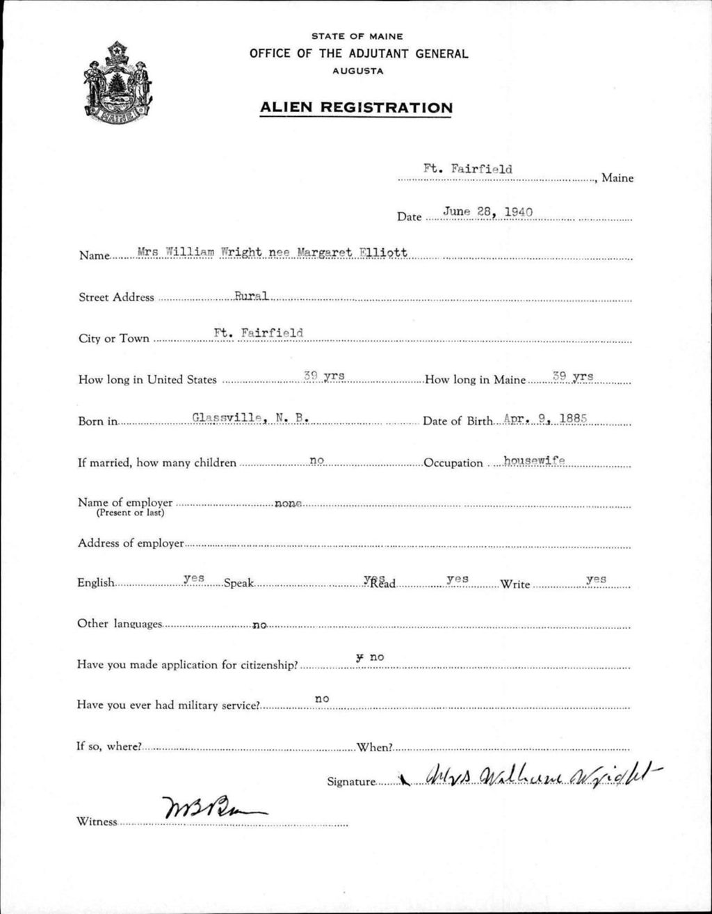 Miniature of Alien Registration- Elliott, Margaret (Fort Fairfield, Aroostook County)
