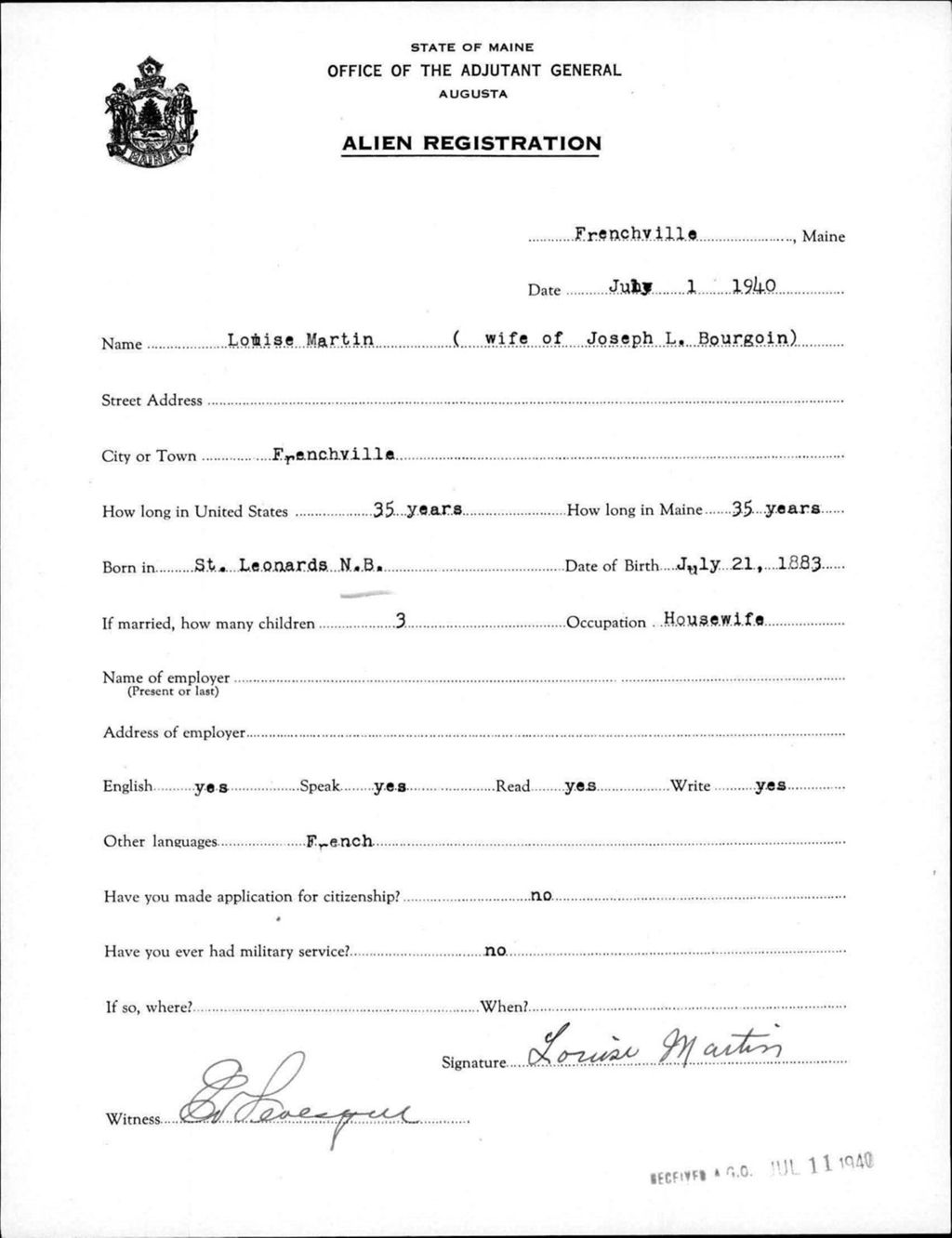 Miniature of Alien Registration- Martin, Louise (Fort Fairfield, Aroostook County)