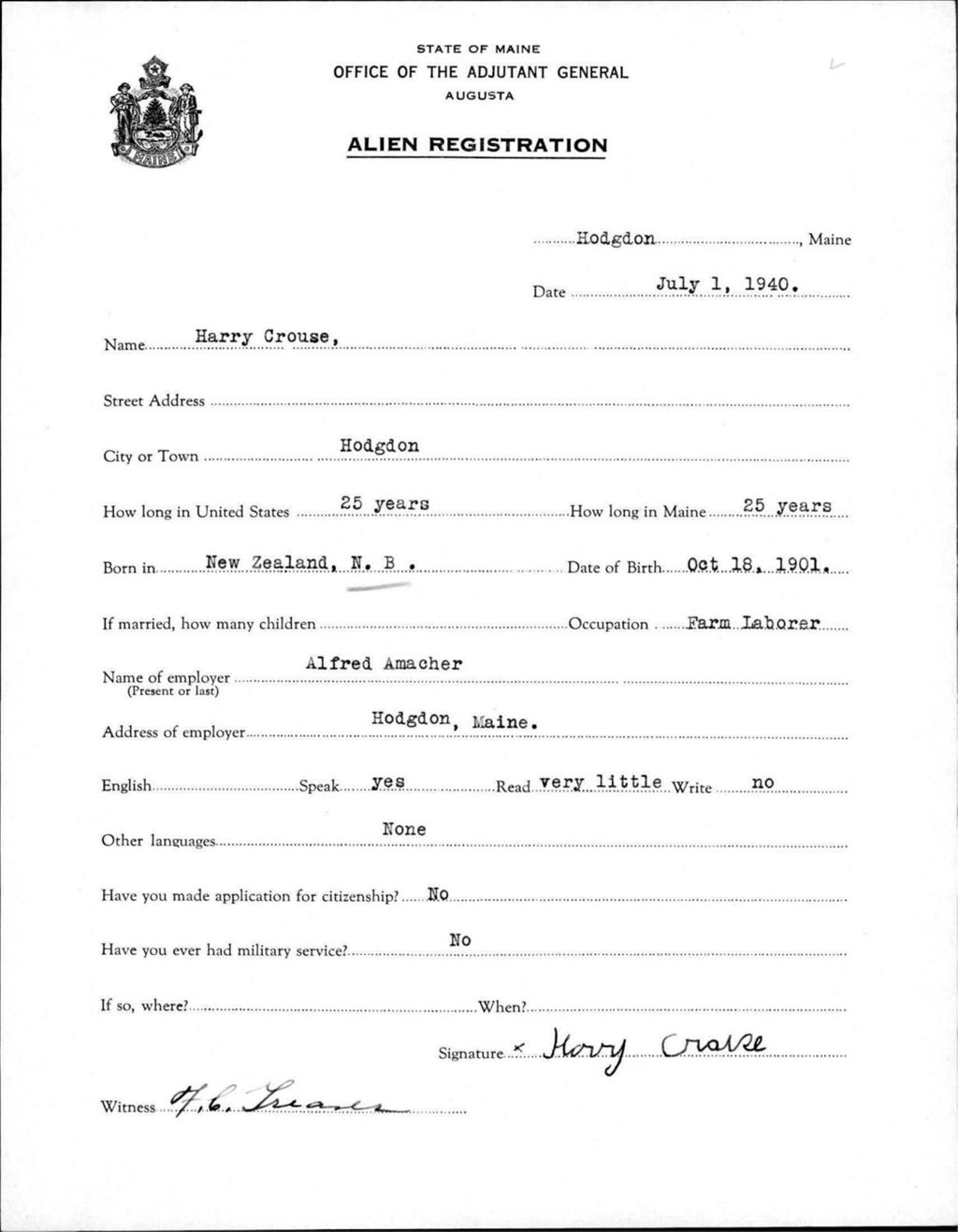 Miniature of Alien Registration- Crouse, Harry (Fort Fairfield, Aroostook County)