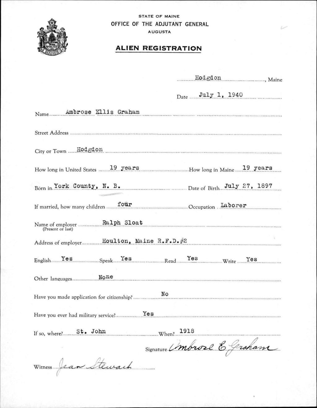 Miniature of Alien Registration- Graham, Ambrose E. (Fort Fairfield, Aroostook County)