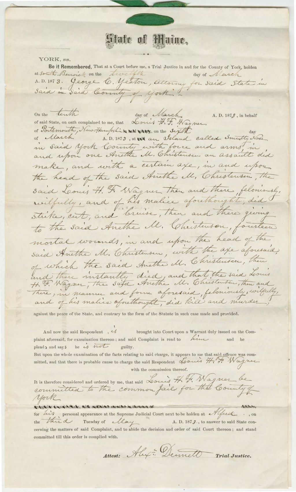 Miniature of Warrant for Louis Wagner