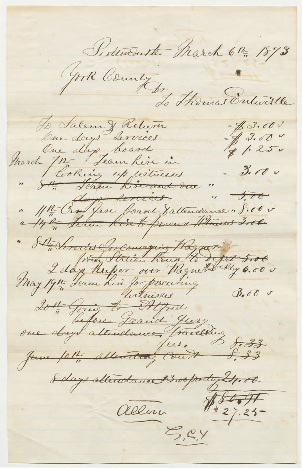 Miniature of York county bill for Thomas Entwistle