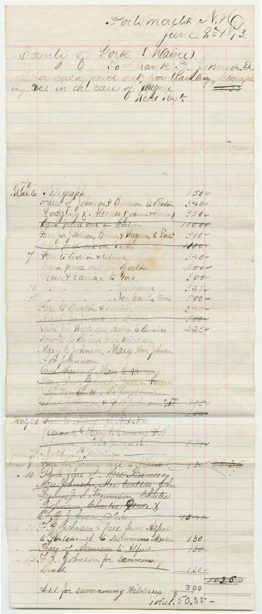 Miniature of York County receipt for Frank B. Johnson
