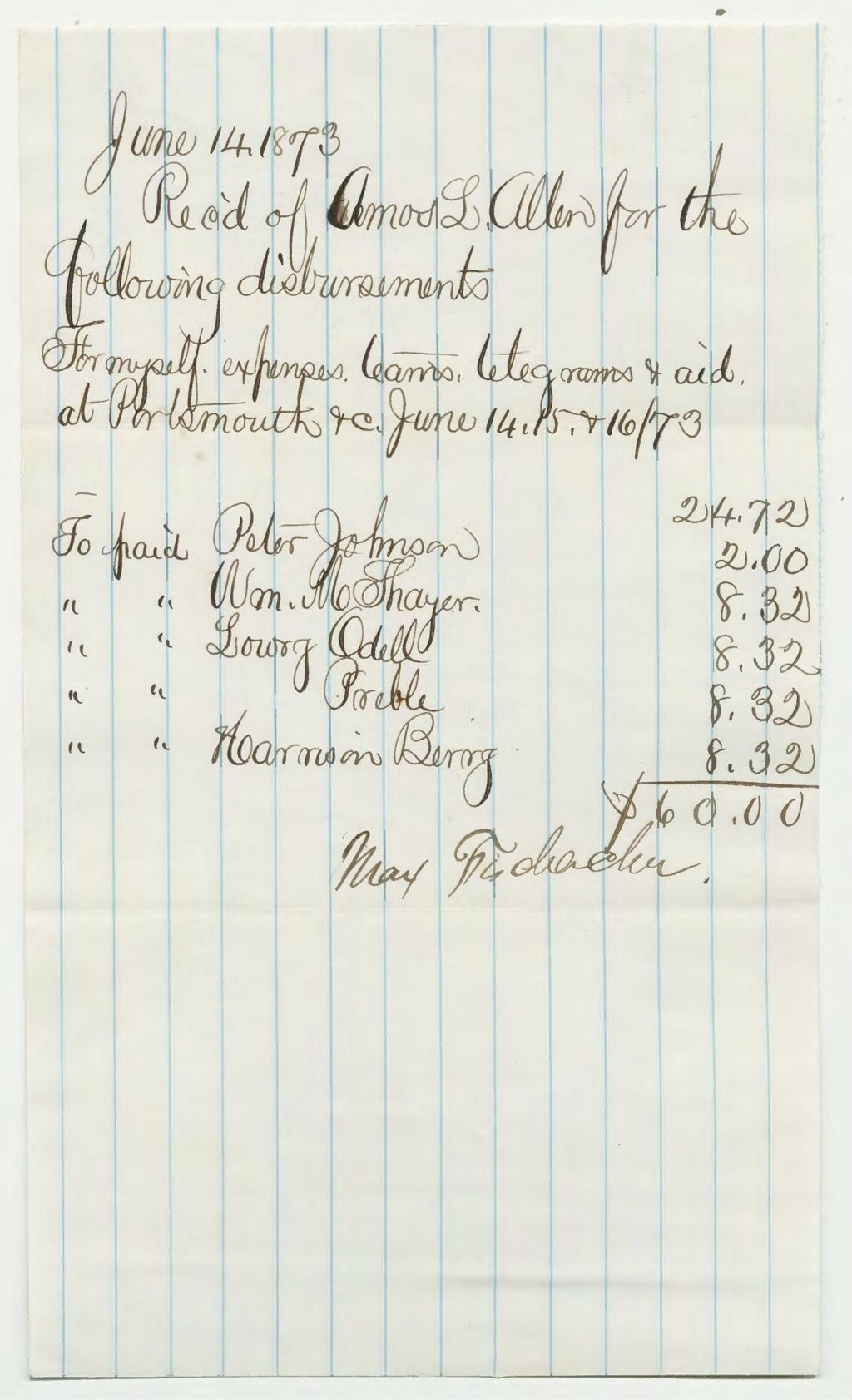 Miniature of Amos L. Allen list of fees