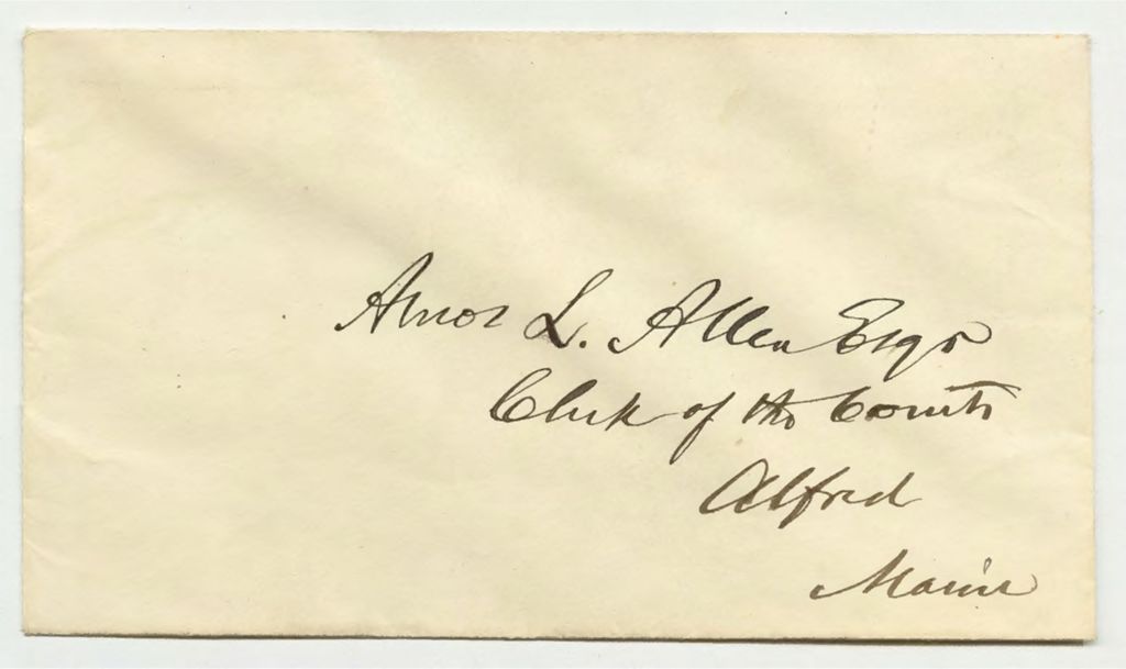 Miniature of envelope addressed to Amos L. Allen in Alfred, Maine