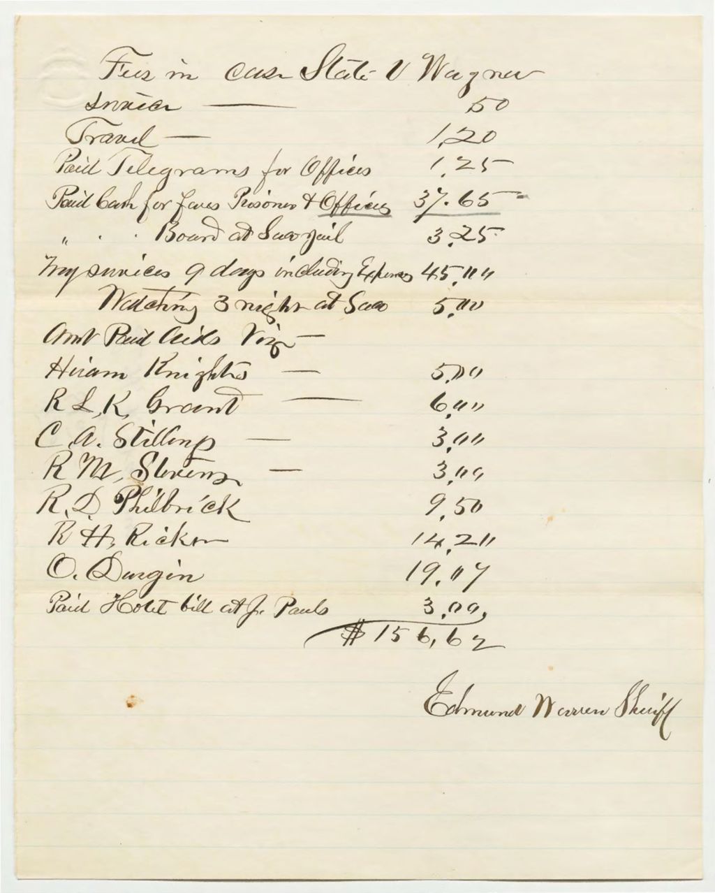 Miniature of list of fees in State v. Wagner