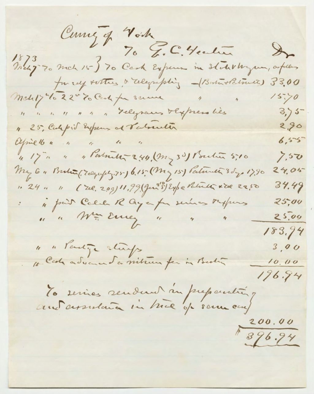 Miniature of County of York list of fees for G.C. Yeaton