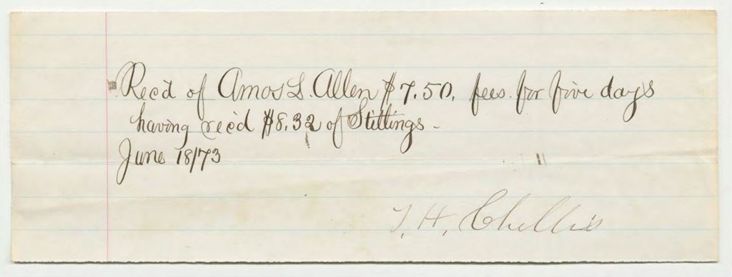 Miniature of Amos L. Allen receipt for T.H. Chillis