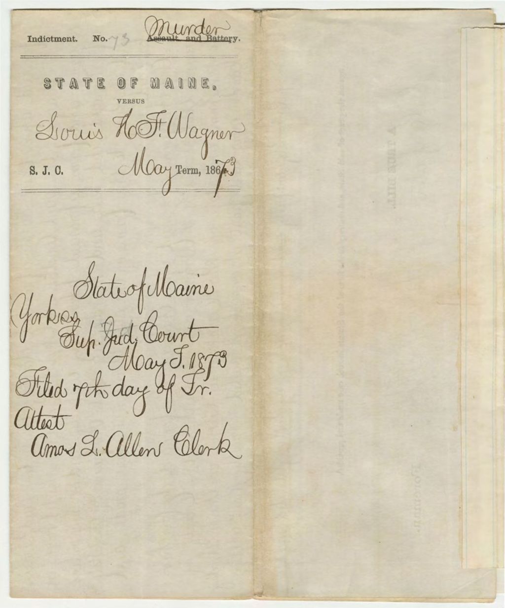 Miniature of State of Maine versus Louis H.F. Wagner