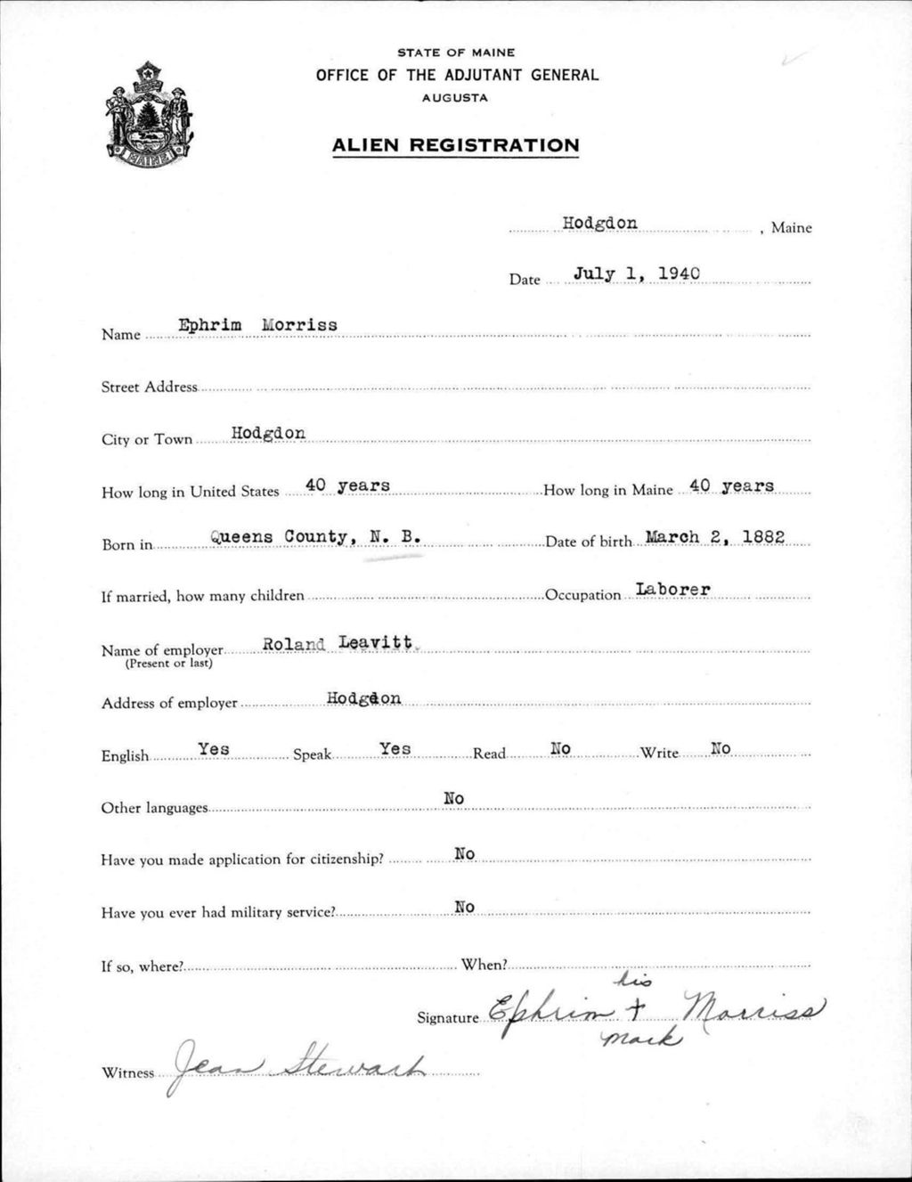 Miniature of Alien Registration- Morriss, Ephrim (Fort Fairfield, Aroostook County)