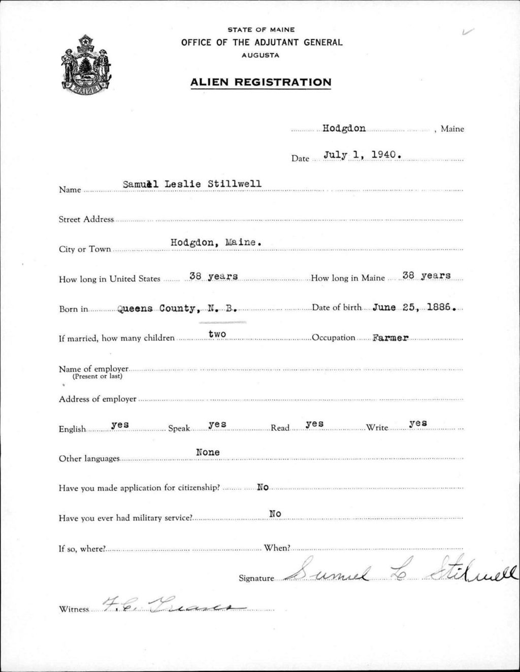 Miniature of Alien Registration- Stillwell, Samuel L. (Fort Fairfield, Aroostook County)