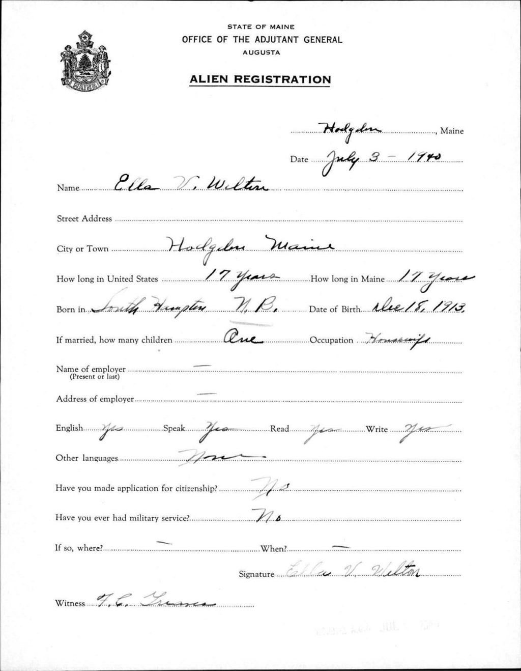 Miniature of Alien Registration- Wilton, Ella V. (Fort Fairfield, Aroostook County)