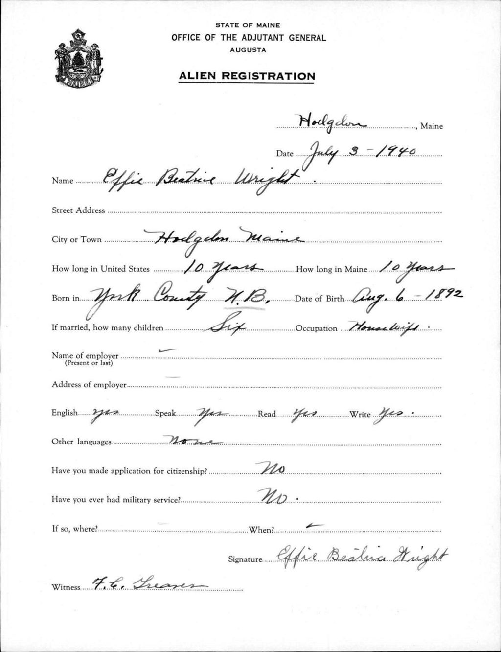 Miniature of Alien Registration- Wright, Effie B. (Fort Fairfield, Aroostook County)