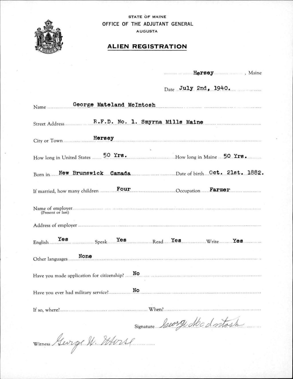 Miniature of Alien Registration- Mcintosh, George M. (Fort Fairfield, Aroostook County)