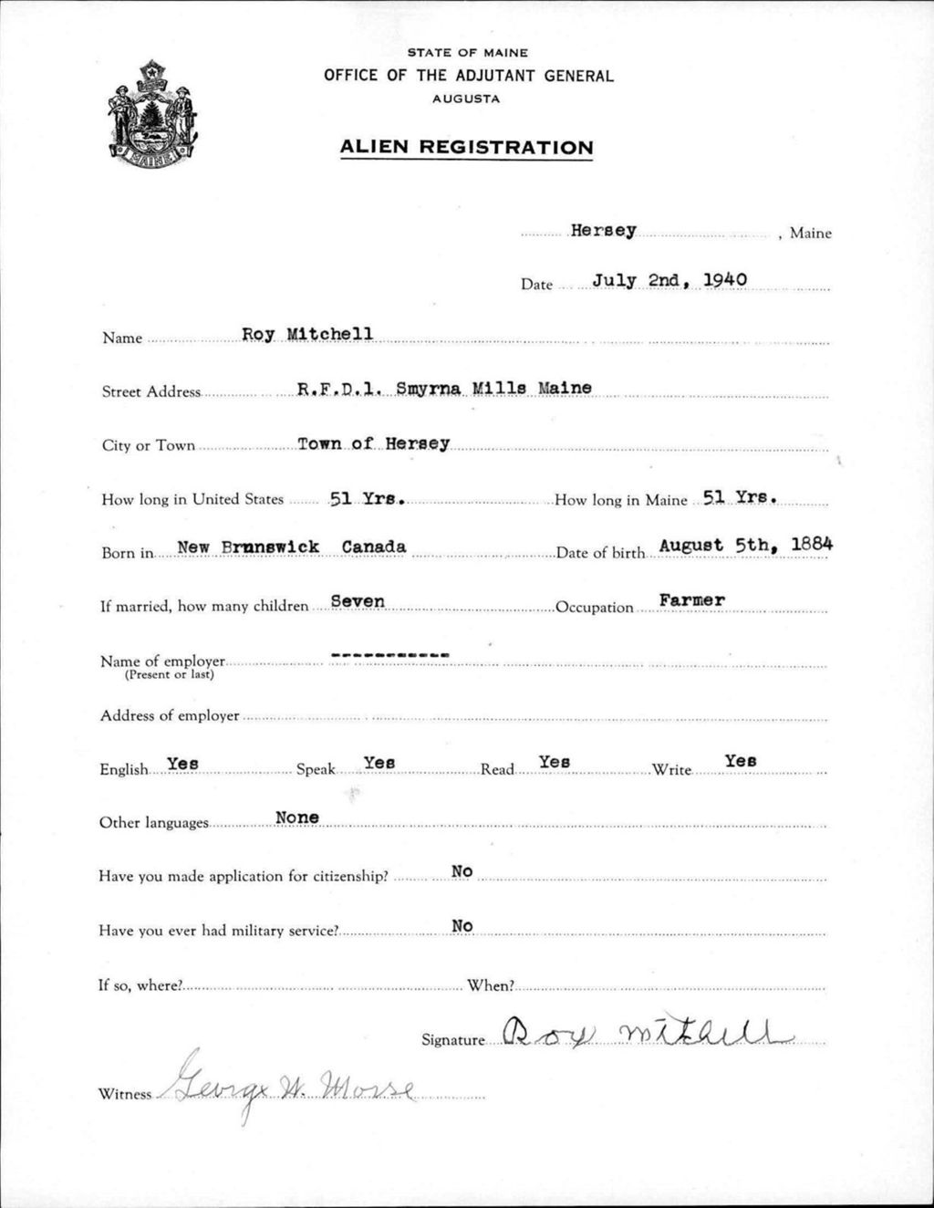 Miniature of Alien Registration- Mitchell, Roy (Fort Fairfield, Aroostook County)