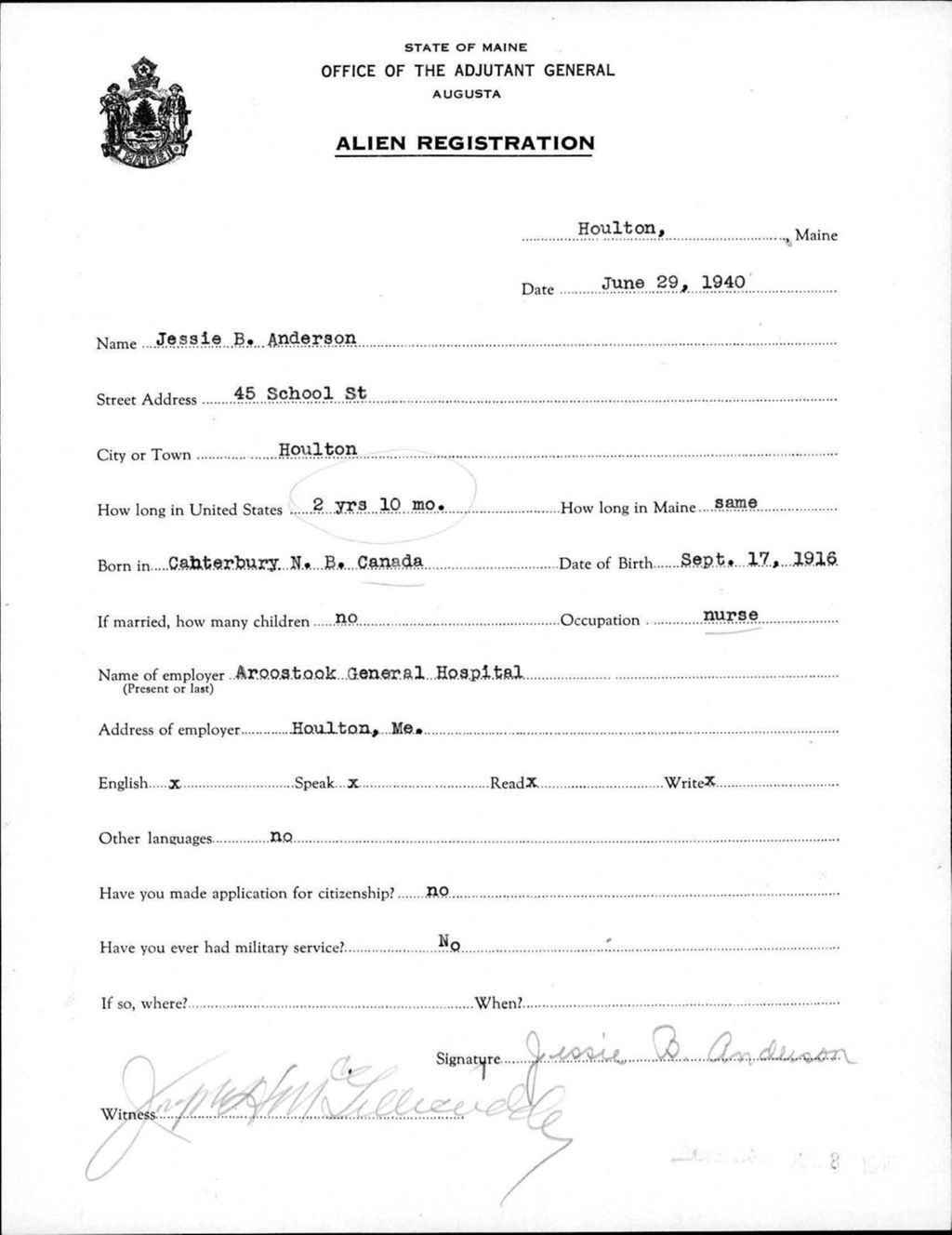 Miniature of Alien Registration- Anderson, Jessie B. (Houlton, Aroostook County)