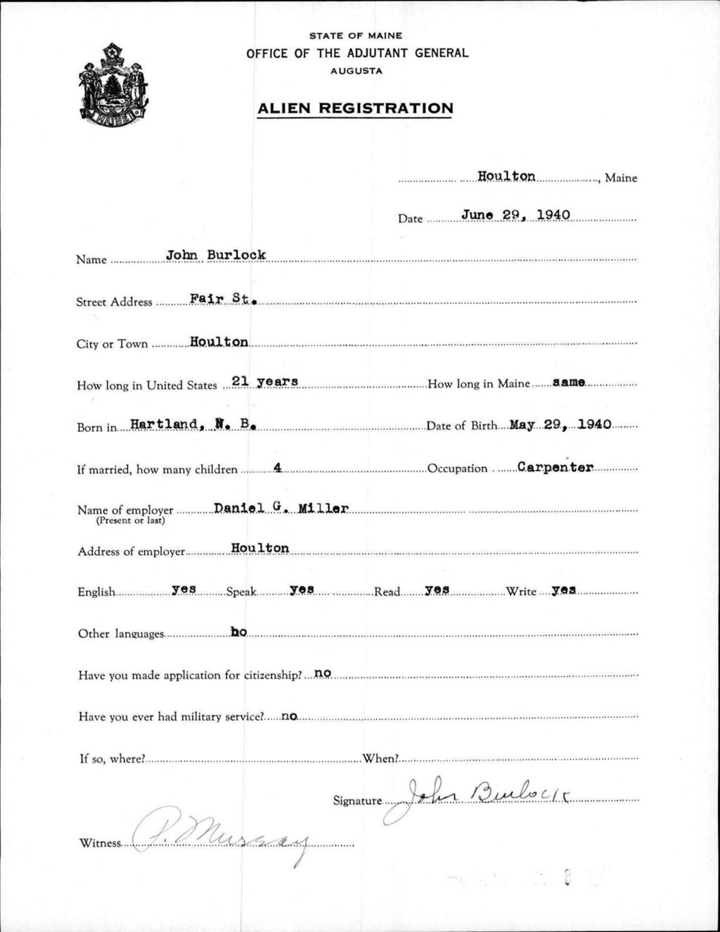 Miniature of Alien Registration- Burlock, John (Houlton, Aroostook County)