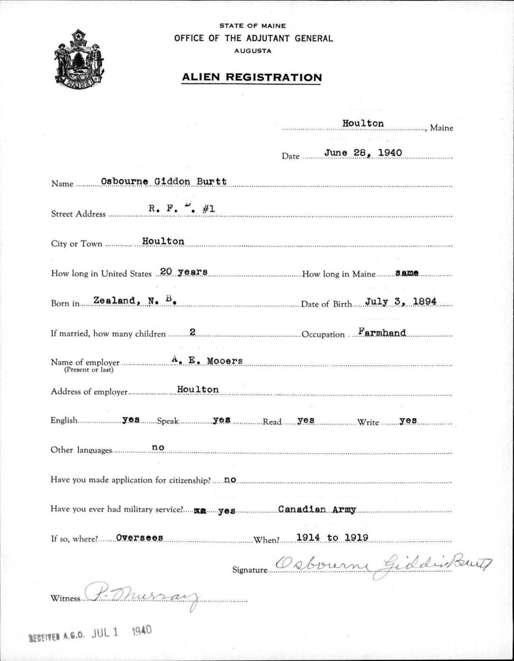 Miniature of Alien Registration- Burtt, Osbourne G. (Houlton, Aroostook County)