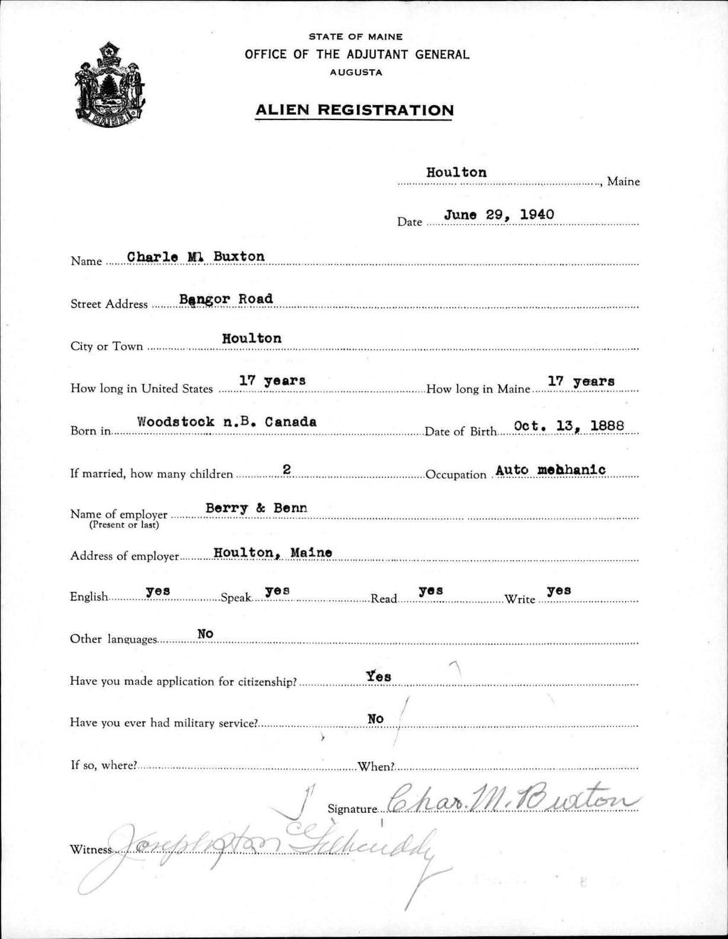 Miniature of Alien Registration- Buxton, Charles M. (Houlton, Aroostook County)