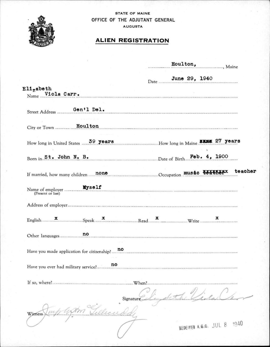 Miniature of Alien Registration- Carr, Elizabeth V. (Houlton, Aroostook County)