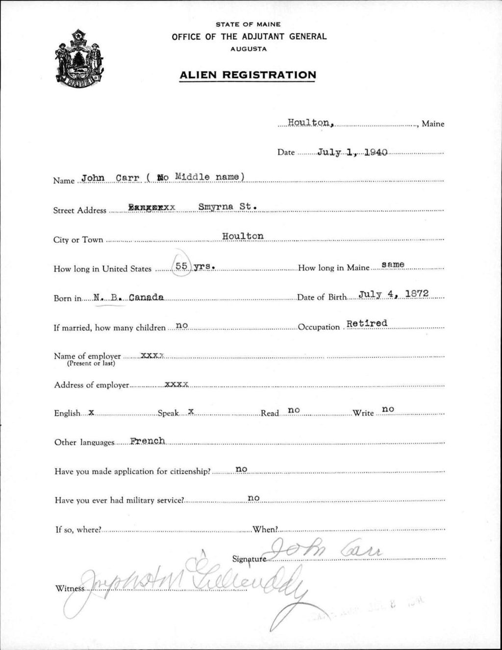 Miniature of Alien Registration- Carr, John (Houlton, Aroostook County)