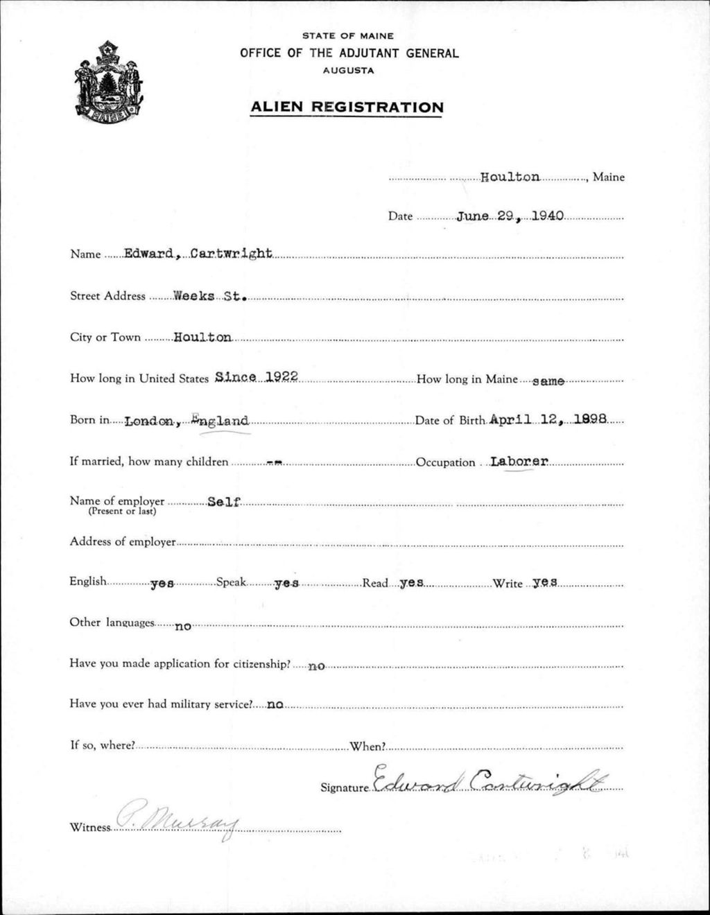 Miniature of Alien Registration- Cartwright, Edward (Houlton, Aroostook County)