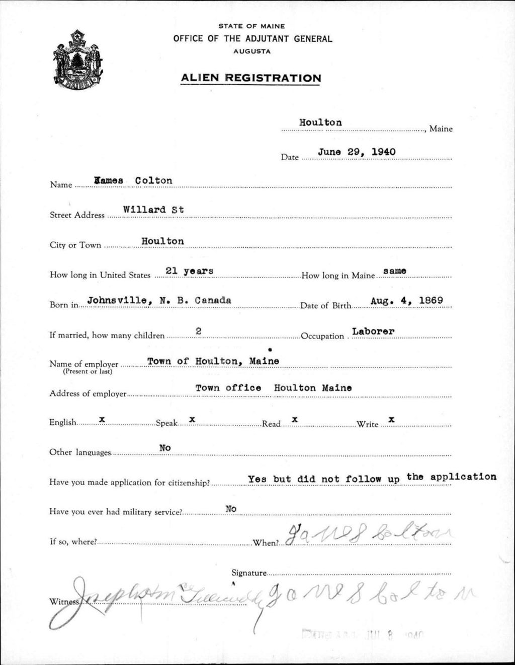 Miniature of Alien Registration- Colton, James (Houlton, Aroostook County)