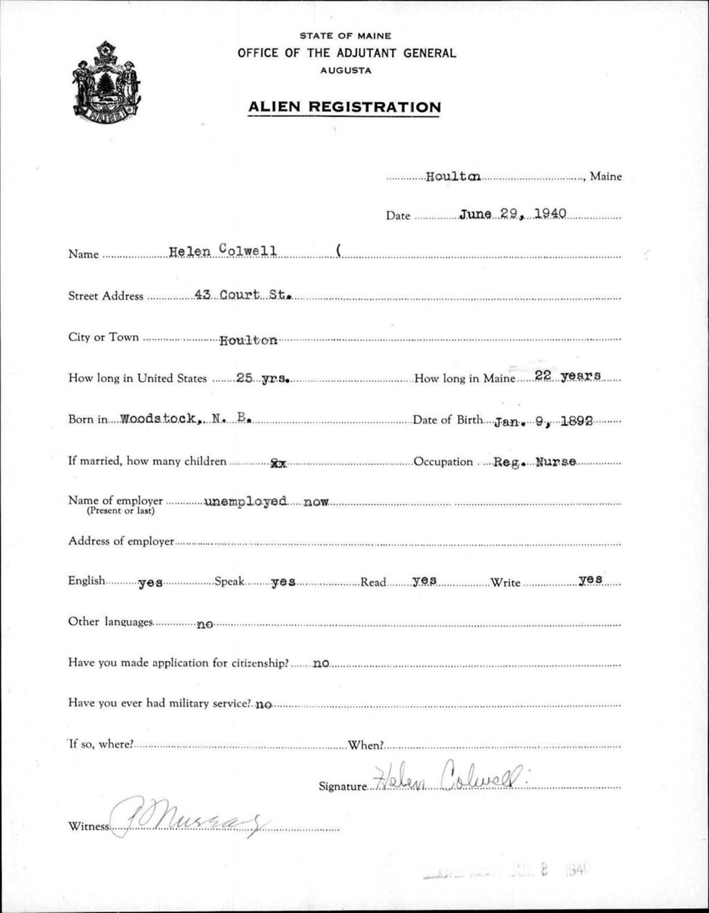 Miniature of Alien Registration- Colwell, Helen (Houlton, Aroostook County)