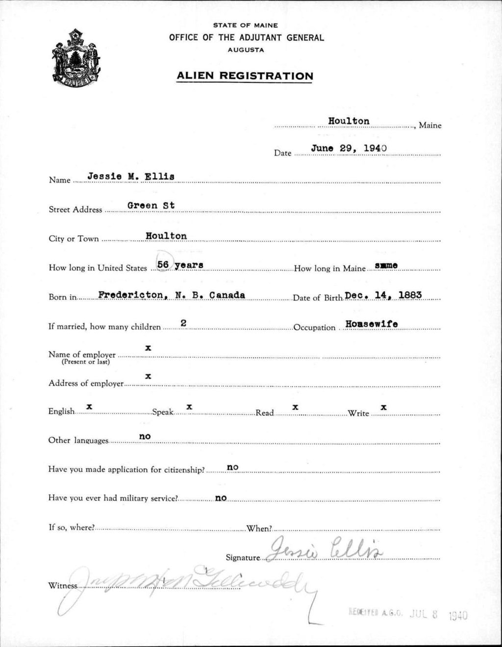 Miniature of Alien Registration- Ellis, Jessie M. (Houlton, Aroostook County)