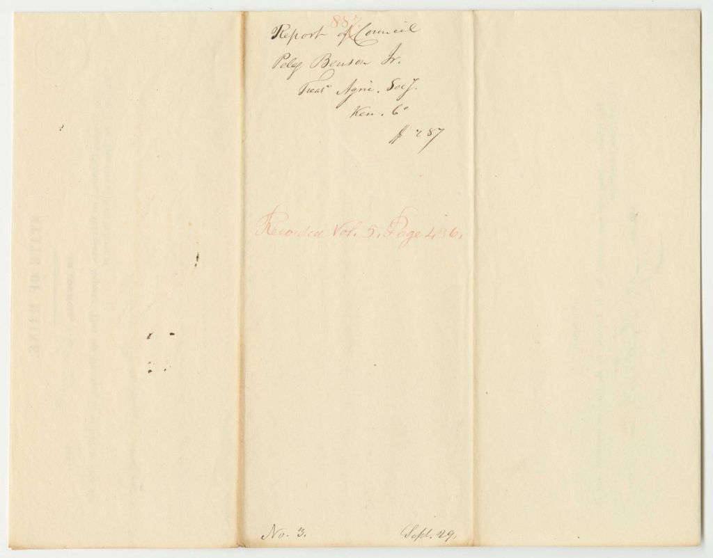 Miniature of Report 887: Warrant in Favor of Peleg Benson Jr.,Treasurer of the Kennebec Agricultural Society