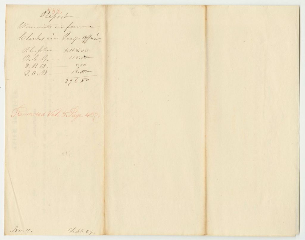 Miniature of Report 888: Warrant in Favor of the Clerks in The Secretary of State's Office