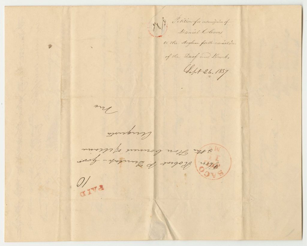 Miniature of Petition for the Admission of Daniel Cleaves to the Asylum for the Education for the Deaf and Dumb