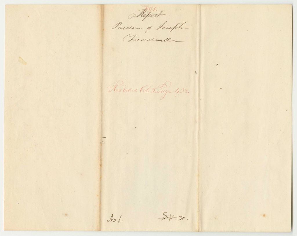 Miniature of Report 891: Report on a Pardon of Joseph Treadwell Jr. of Bangor