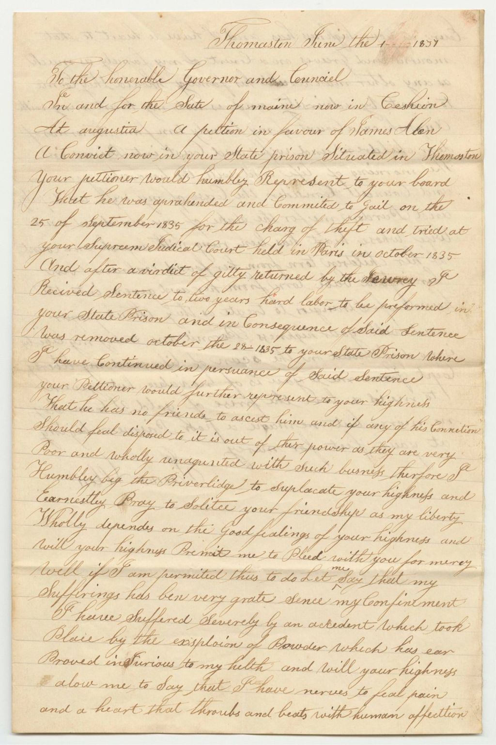 Miniature of Petition for the Pardon of James Allen Jr. of Canton