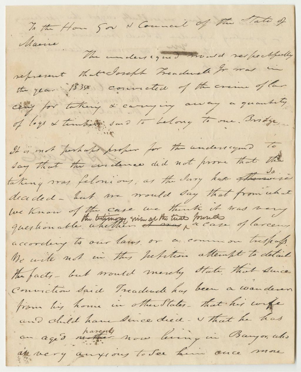 Miniature of Report : Petition for the Pardon of Joseph Treadwell Jr. of Bangor