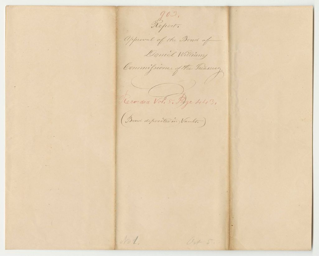 Miniature of Report 903: Report Approving the Bond of Daniel Williams, Commissioner of the Treasury