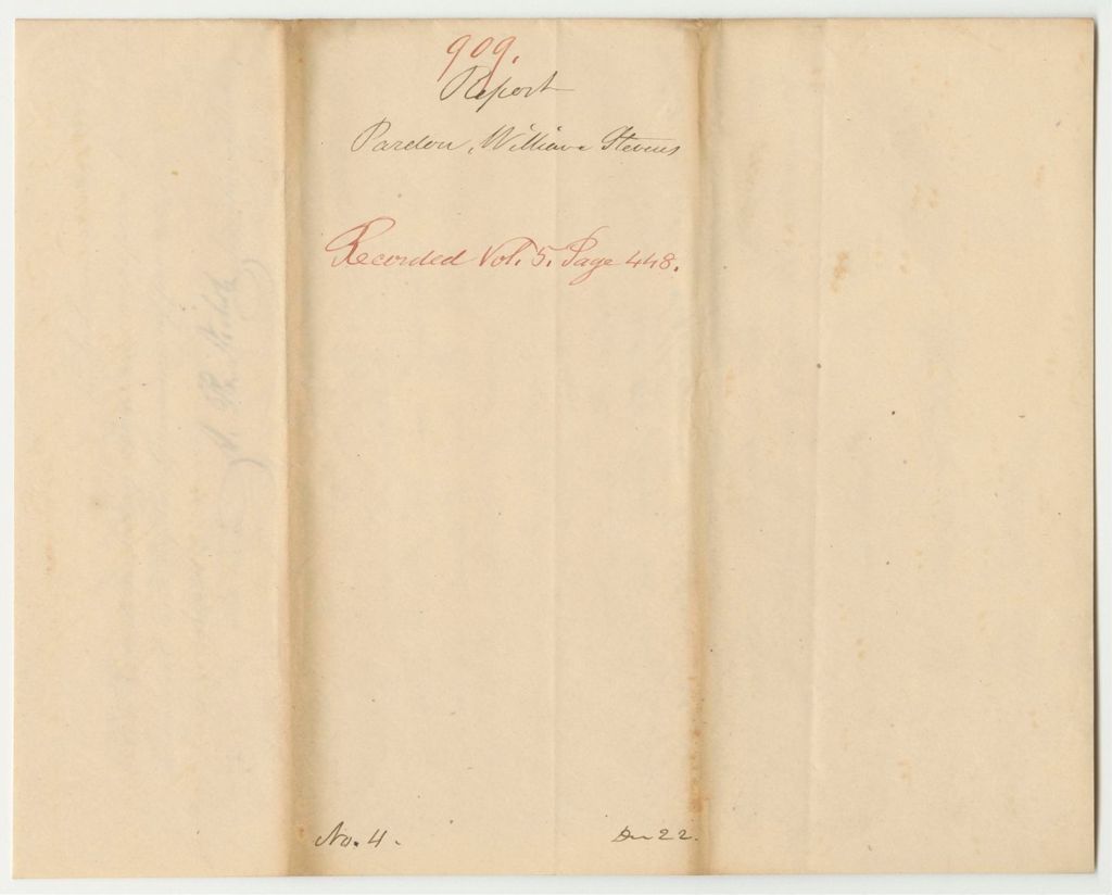 Miniature of Report 909: Report on a Pardon of William Stevens