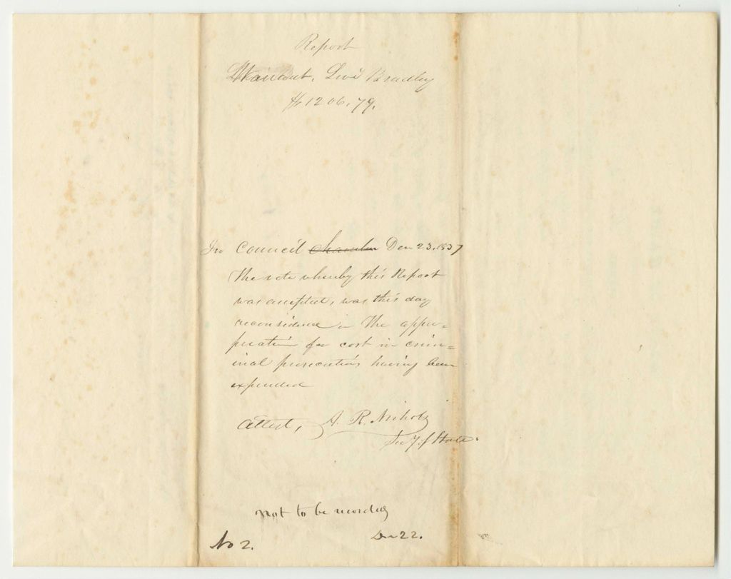 Miniature of Report : Warrant in Favor of Levi Bradley, Penobscot Indian Agent