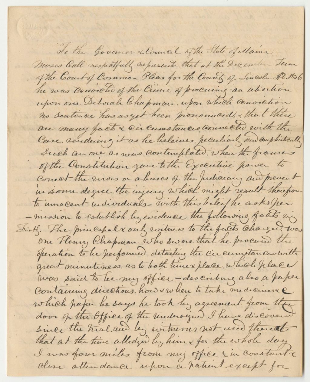 Miniature of Petition of Moses Call for a Pardon