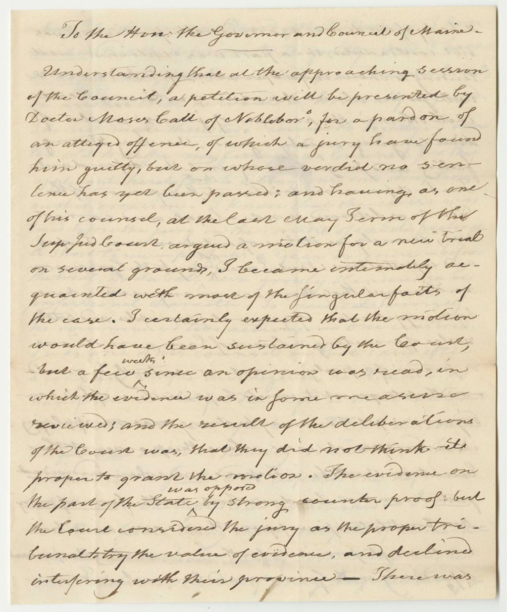 Miniature of Letter from Hon. Prentiss Mellon, Describing His Conerns About the Trial of State v. Moses Call