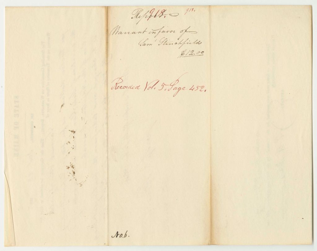 Miniature of Report 918: Warrant in Favor of Samuel Stinchfield for Supervising the Construction of the State's Gunhouse in Danville