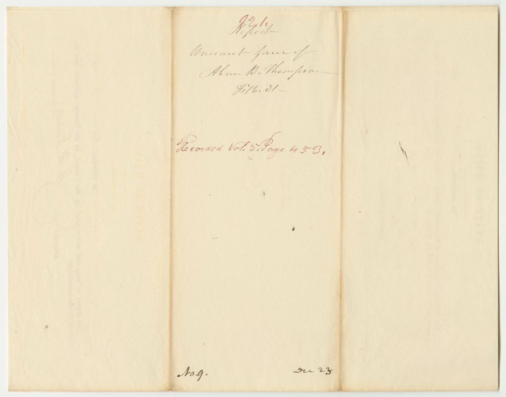 Miniature of Report 921: Warrant in Favor of Abner B. Thompson for Visiting the Eastern Line of The State